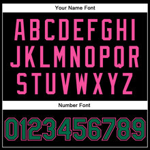 Загрузить изображение в средство просмотра галереи, Custom Black Kelly Green-Pink Bomber Full-Snap Varsity Faux Leather Letterman Jacket