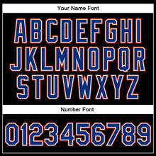 Загрузить изображение в средство просмотра галереи, Custom Black Royal-Orange Bomber Full-Snap Varsity Faux Leather Letterman Jacket