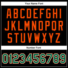 Загрузить изображение в средство просмотра галереи, Custom Black Kelly Green-Orange Bomber Full-Snap Varsity Faux Leather Letterman Jacket