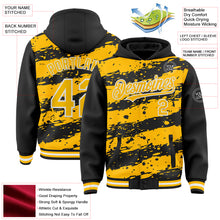 Load image into Gallery viewer, Custom Black Gold-White Splash 3D Pattern Design Bomber Full-Snap Varsity Letterman Hoodie Jacket