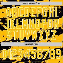 Load image into Gallery viewer, Custom Black Gold-White Splash 3D Pattern Design Bomber Full-Snap Varsity Letterman Hoodie Jacket