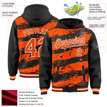 Load image into Gallery viewer, Custom Black Orange-White Splash 3D Pattern Design Bomber Full-Snap Varsity Letterman Hoodie Jacket