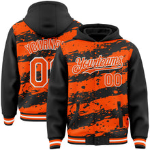 Load image into Gallery viewer, Custom Black Orange-White Splash 3D Pattern Design Bomber Full-Snap Varsity Letterman Hoodie Jacket