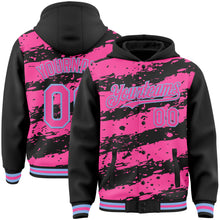 Load image into Gallery viewer, Custom Black Pink-Light Blue Splash 3D Pattern Design Bomber Full-Snap Varsity Letterman Hoodie Jacket