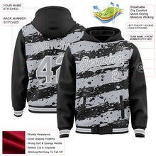 Load image into Gallery viewer, Custom Black Gray-White Splash 3D Pattern Design Bomber Full-Snap Varsity Letterman Hoodie Jacket