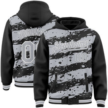 Load image into Gallery viewer, Custom Black Gray-White Splash 3D Pattern Design Bomber Full-Snap Varsity Letterman Hoodie Jacket