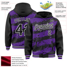 Load image into Gallery viewer, Custom Purple Black-White Splash 3D Pattern Design Bomber Full-Snap Varsity Letterman Hoodie Jacket
