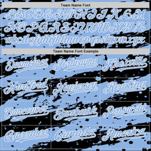 Load image into Gallery viewer, Custom Black Light Blue-White Splash 3D Pattern Design Bomber Full-Snap Varsity Letterman Hoodie Jacket