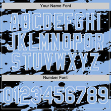 Load image into Gallery viewer, Custom Black Light Blue-White Splash 3D Pattern Design Bomber Full-Snap Varsity Letterman Hoodie Jacket