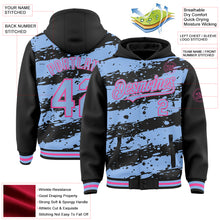 Load image into Gallery viewer, Custom Black Light Blue-Pink Splash 3D Pattern Design Bomber Full-Snap Varsity Letterman Hoodie Jacket