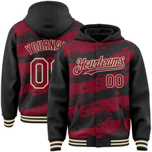 Load image into Gallery viewer, Custom Black Crimson-Cream Splash 3D Pattern Design Bomber Full-Snap Varsity Letterman Hoodie Jacket