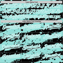 Load image into Gallery viewer, Custom Black Ice Blue-White Splash 3D Pattern Design Bomber Full-Snap Varsity Letterman Hoodie Jacket