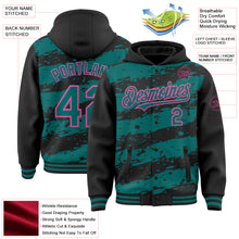 Load image into Gallery viewer, Custom Black Teal-Pink Splash 3D Pattern Design Bomber Full-Snap Varsity Letterman Hoodie Jacket