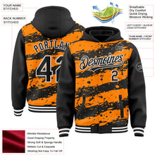 Load image into Gallery viewer, Custom Bay Orange Black-White Splash 3D Pattern Design Bomber Full-Snap Varsity Letterman Hoodie Jacket