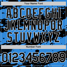 Laden Sie das Bild in den Galerie-Viewer, Custom Powder Blue Black-White Splash 3D Pattern Design Bomber Full-Snap Varsity Letterman Hoodie Jacket