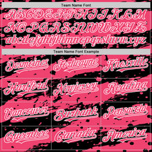 Load image into Gallery viewer, Custom Black Neon Pink-White Splash 3D Pattern Design Bomber Full-Snap Varsity Letterman Hoodie Jacket