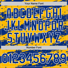 Загрузить изображение в средство просмотра галереи, Custom Gold Royal-White Splash 3D Pattern Design Bomber Full-Snap Varsity Letterman Hoodie Jacket