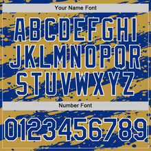 Загрузить изображение в средство просмотра галереи, Custom Old Gold Royal-White Splash 3D Pattern Design Bomber Full-Snap Varsity Letterman Hoodie Jacket