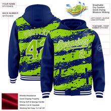 Загрузить изображение в средство просмотра галереи, Custom Royal Neon Green-White Splash 3D Pattern Design Bomber Full-Snap Varsity Letterman Hoodie Jacket