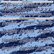 Load image into Gallery viewer, Custom Light Blue Navy-White Splash 3D Pattern Design Bomber Full-Snap Varsity Letterman Hoodie Jacket