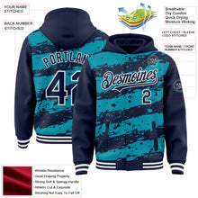 Загрузить изображение в средство просмотра галереи, Custom Teal Navy-White Splash 3D Pattern Design Bomber Full-Snap Varsity Letterman Hoodie Jacket