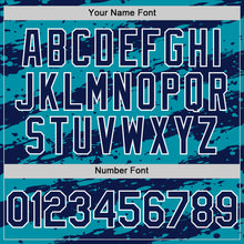 Загрузить изображение в средство просмотра галереи, Custom Teal Navy-White Splash 3D Pattern Design Bomber Full-Snap Varsity Letterman Hoodie Jacket