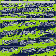 Загрузить изображение в средство просмотра галереи, Custom Neon Green Navy-White Splash 3D Pattern Design Bomber Full-Snap Varsity Letterman Hoodie Jacket