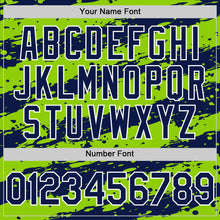 Загрузить изображение в средство просмотра галереи, Custom Neon Green Navy-White Splash 3D Pattern Design Bomber Full-Snap Varsity Letterman Hoodie Jacket