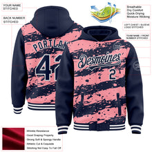 Загрузить изображение в средство просмотра галереи, Custom Medium Pink Navy-White Splash 3D Pattern Design Bomber Full-Snap Varsity Letterman Hoodie Jacket