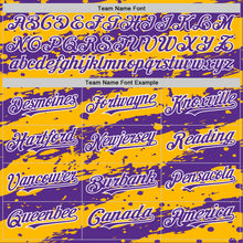 Загрузить изображение в средство просмотра галереи, Custom Gold Purple-White Splash 3D Pattern Design Bomber Full-Snap Varsity Letterman Hoodie Jacket