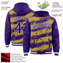 Загрузить изображение в средство просмотра галереи, Custom Old Gold Purple-White Splash 3D Pattern Design Bomber Full-Snap Varsity Letterman Hoodie Jacket