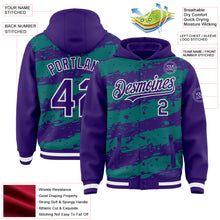 Загрузить изображение в средство просмотра галереи, Custom Teal Purple-White Splash 3D Pattern Design Bomber Full-Snap Varsity Letterman Hoodie Jacket