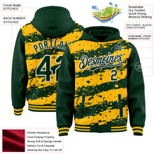 Загрузить изображение в средство просмотра галереи, Custom Gold Green-White Splash 3D Pattern Design Bomber Full-Snap Varsity Letterman Hoodie Jacket
