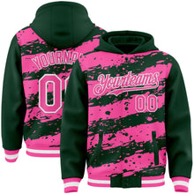 Load image into Gallery viewer, Custom Green Pink-White Splash 3D Pattern Design Bomber Full-Snap Varsity Letterman Hoodie Jacket