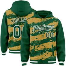 Загрузить изображение в средство просмотра галереи, Custom Old Gold Kelly Green-White Splash 3D Pattern Design Bomber Full-Snap Varsity Letterman Hoodie Jacket