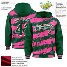 Загрузить изображение в средство просмотра галереи, Custom Pink Kelly Green-White Splash 3D Pattern Design Bomber Full-Snap Varsity Letterman Hoodie Jacket