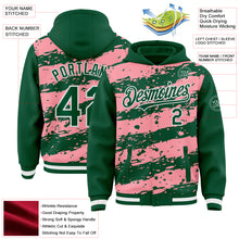 Загрузить изображение в средство просмотра галереи, Custom Medium Pink Kelly Green-White Splash 3D Pattern Design Bomber Full-Snap Varsity Letterman Hoodie Jacket