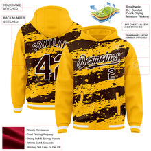 Загрузить изображение в средство просмотра галереи, Custom Gold Brown-White Splash 3D Pattern Design Bomber Full-Snap Varsity Letterman Hoodie Jacket