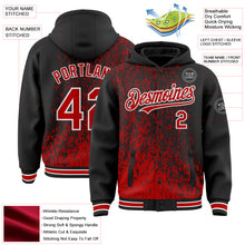 Load image into Gallery viewer, Custom Black Red-White Abstract Fragment Art 3D Pattern Design Bomber Full-Snap Varsity Letterman Hoodie Jacket