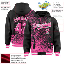 Laden Sie das Bild in den Galerie-Viewer, Custom Black Pink-White Abstract Fragment Art 3D Pattern Design Bomber Full-Snap Varsity Letterman Hoodie Jacket
