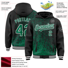 Load image into Gallery viewer, Custom Black Kelly Green-White Abstract Fragment Art 3D Pattern Design Bomber Full-Snap Varsity Letterman Hoodie Jacket