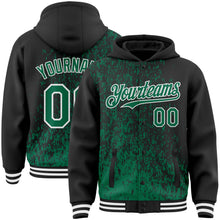 Load image into Gallery viewer, Custom Black Kelly Green-White Abstract Fragment Art 3D Pattern Design Bomber Full-Snap Varsity Letterman Hoodie Jacket