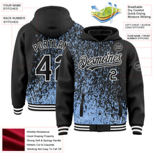 Загрузить изображение в средство просмотра галереи, Custom Light Blue Black-White Abstract Fragment Art 3D Pattern Design Bomber Full-Snap Varsity Letterman Hoodie Jacket