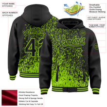 Load image into Gallery viewer, Custom Black Black-Neon Green Abstract Fragment Art 3D Pattern Design Bomber Full-Snap Varsity Letterman Hoodie Jacket