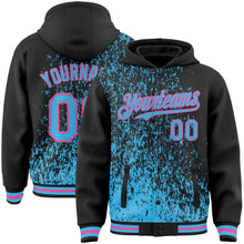 Load image into Gallery viewer, Custom Black Sky Blue-Pink Abstract Fragment Art 3D Pattern Design Bomber Full-Snap Varsity Letterman Hoodie Jacket