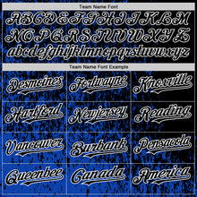 Load image into Gallery viewer, Custom Thunder Blue Black-White Abstract Fragment Art 3D Pattern Design Bomber Full-Snap Varsity Letterman Hoodie Jacket