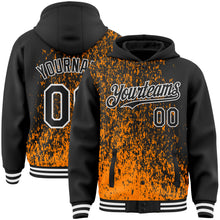 Load image into Gallery viewer, Custom Bay Orange Black-White Abstract Fragment Art 3D Pattern Design Bomber Full-Snap Varsity Letterman Hoodie Jacket