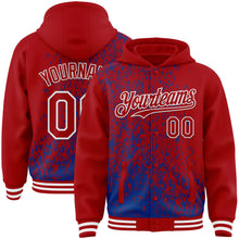 Load image into Gallery viewer, Custom Royal Red-White Abstract Fragment Art 3D Pattern Design Bomber Full-Snap Varsity Letterman Hoodie Jacket