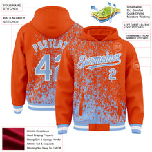Load image into Gallery viewer, Custom Orange Light Blue-White Abstract Fragment Art 3D Pattern Design Bomber Full-Snap Varsity Letterman Hoodie Jacket