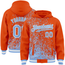 Load image into Gallery viewer, Custom Orange Light Blue-White Abstract Fragment Art 3D Pattern Design Bomber Full-Snap Varsity Letterman Hoodie Jacket